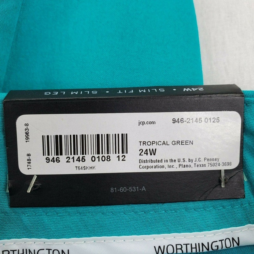 CC - Worthington Ankle Dress Pants Women 24W Solid Tropical Green Stretch NWT - Picture 6 of 9